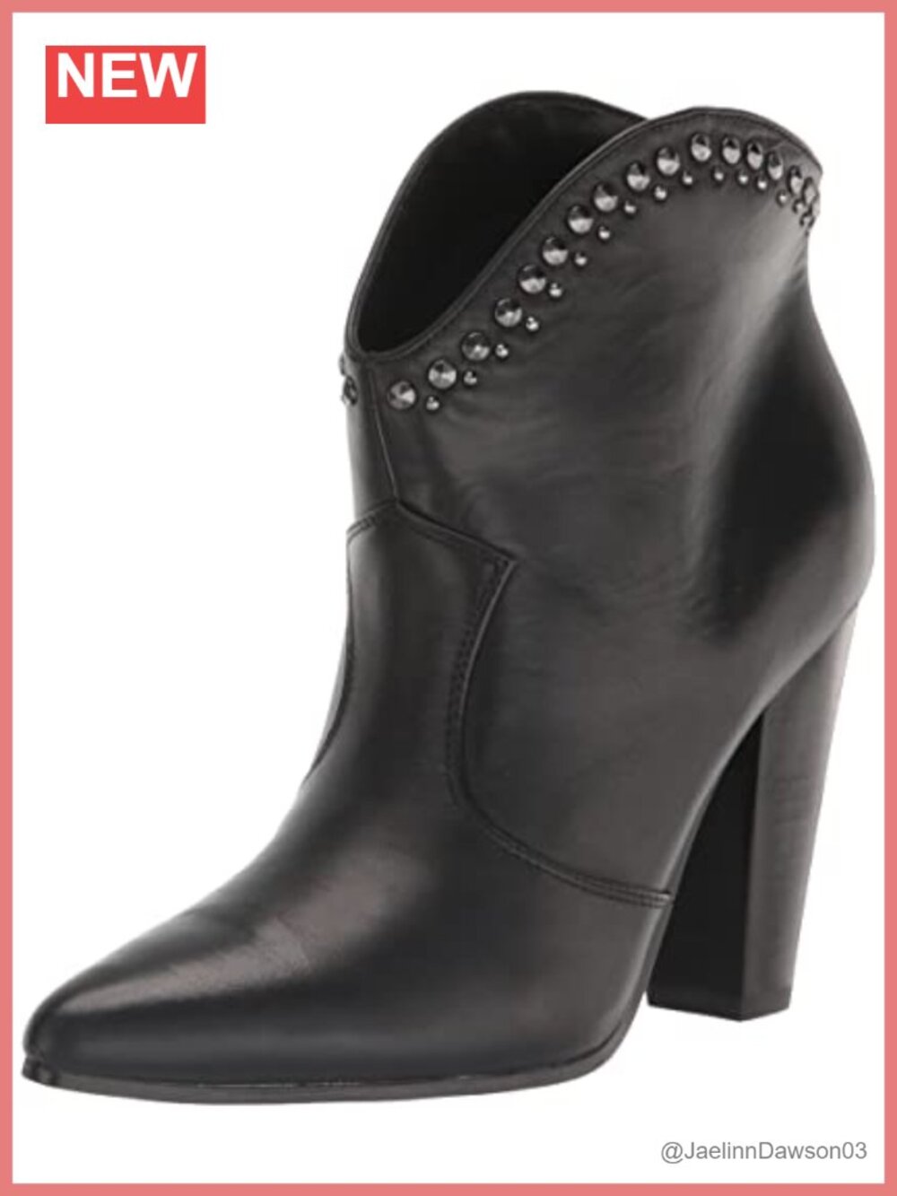 Nine West Sera Pointed Toe Ankle Bootie Stacked Heel Leather Boot